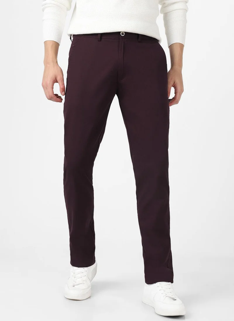 Urbano Fashion Urbano Fashion Men's Maroon Cotton Slim Fit Casual Chinos Trousers